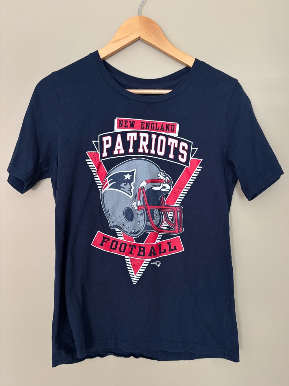 NFL Kids Navy Patriots Football Graphic Tee with Red Accents